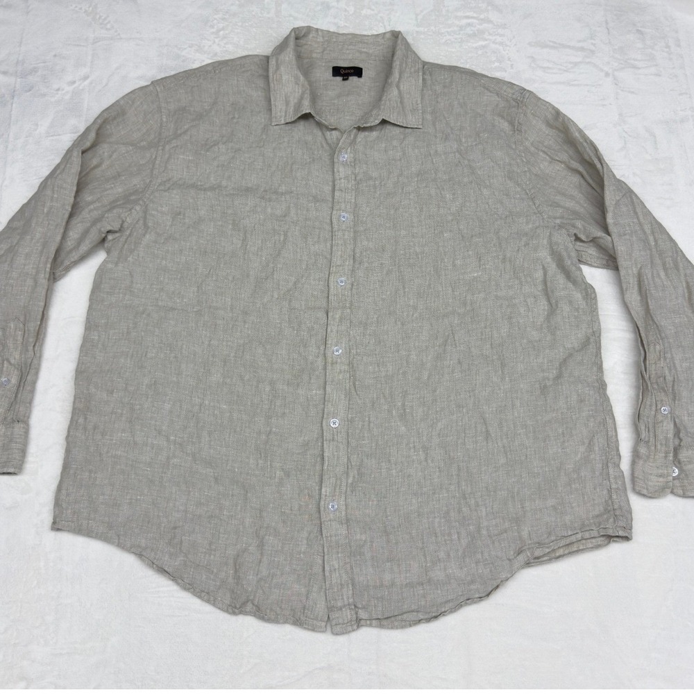 Quince Linen Shirt Mens 3XL Beige Oatmeal Button Down Preppy Beach Summer